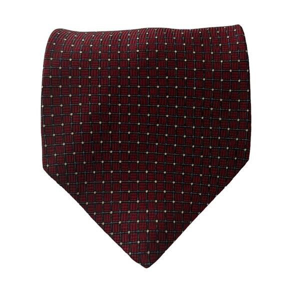 Nautica Burgundy Blue Windowpane Lattice Geometric Silk Tie - Picture 1 of 8